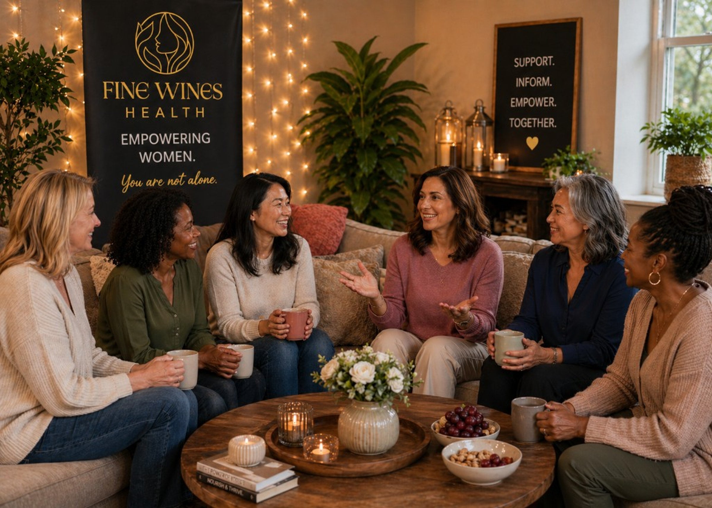 Women connecting at FineWines Health community