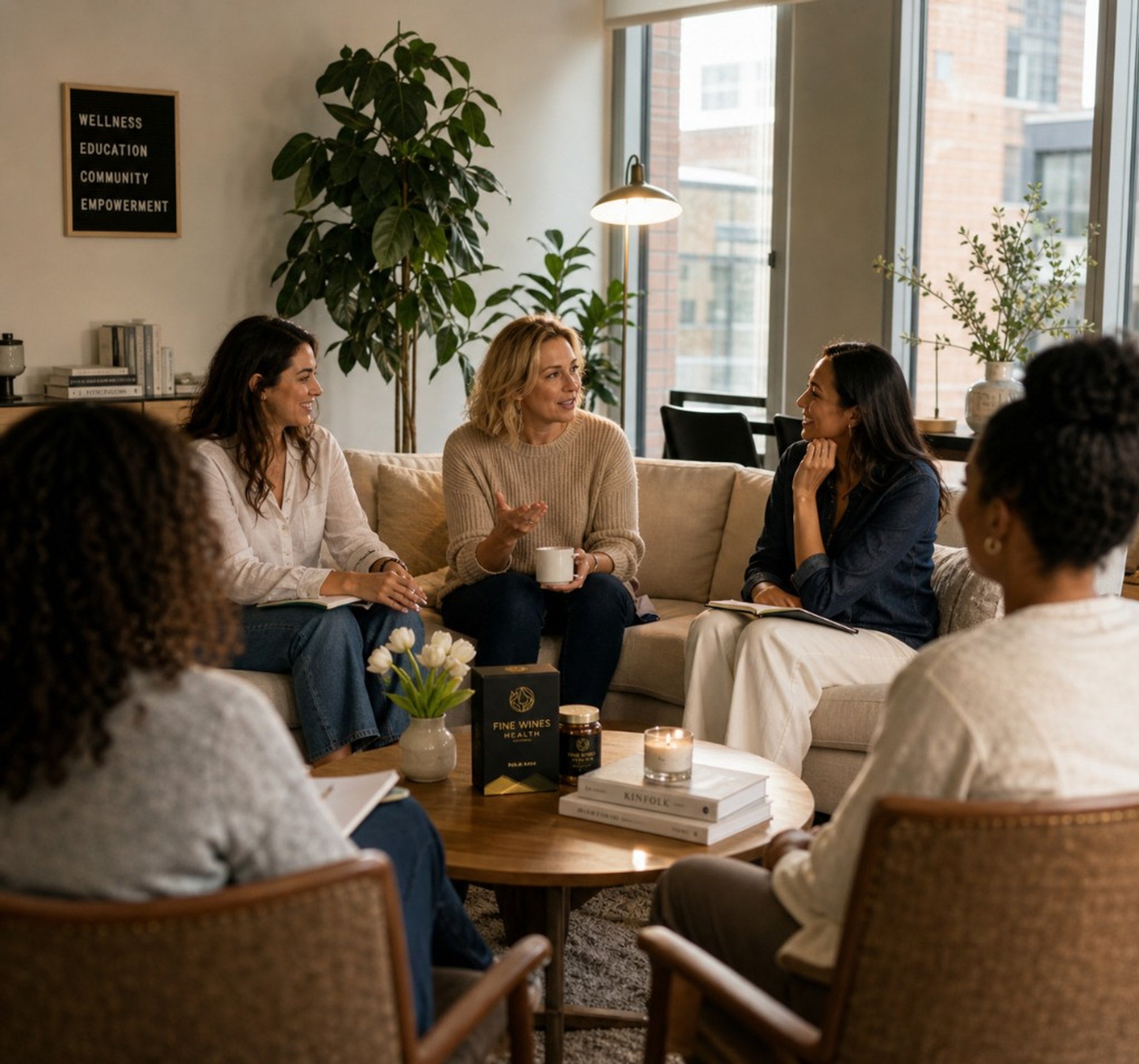 Women connecting at FineWines Health community